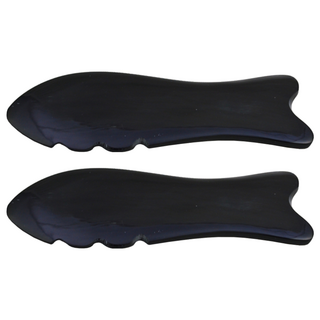 STRAWMAN 入門基礎款 天然黑牛角刮痧板 魚形 100%天然素材 專業刮痧, 黑色, 2個