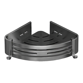 浴室免打孔三角置物架 單層 帶杆 加高 加寬 ABS, 黑色, 1個