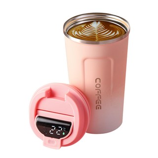 BYS HOUSE 智能測溫不銹鋼咖啡杯 510ml, 粉紅色, 1個