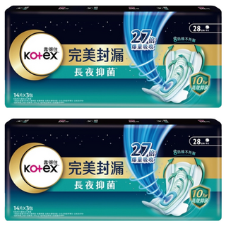 Kotex 靠得住 完美封漏 長夜抑菌 棉柔系列 夜用衛生棉, 28cm, 42片, 2包