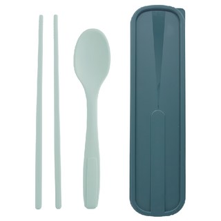 Pomier 鉑金矽膠餐具組 附收納盒, 1組, 湯匙 + 筷子 + 包裝盒, 薄荷綠