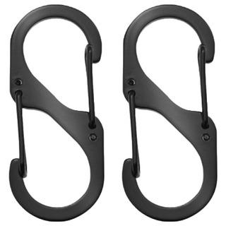 8字扣不銹鋼彈簧掛鉤 多種尺寸可選 水壺/鑰匙串/背包適用, 黑色, 2組