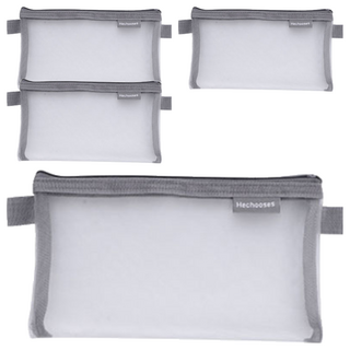 Hechooses 簡約網狀筆袋 12x20.5 公分, 優質尼龍紗網, 透明可視, 多用途, 灰色, 4個