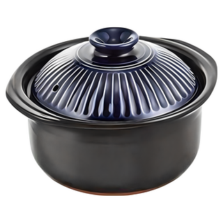 GINPO 銀峯 陶器 萬古燒菊花炊飯鍋 琉璃釉 3合 2-3人用 藍色 1.8L, 22.5cm, 1個