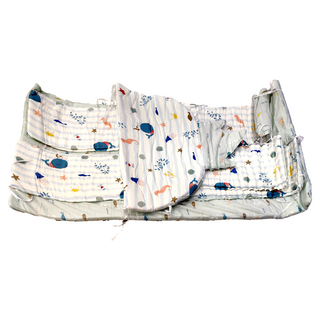 Kori Deer 可莉鹿 清新風嬰兒床訂製加厚純棉防撞床圍欄 + 床墊組, 海底世界藍