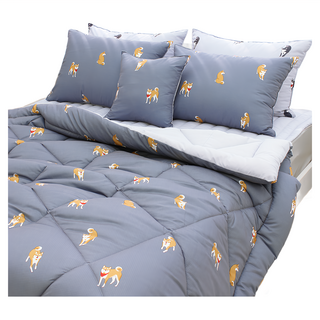 CHOUETTROOM 柴犬印花超細纖維薄被 - 灰色, 雙人180 x 220cm, 靛藍色