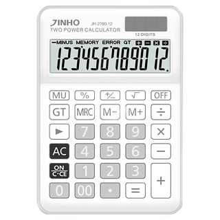 JINHO 京禾 12位元計算機, 大型LCD顯示螢幕 太陽能供電 雙重電力供應, 灰色, 1個