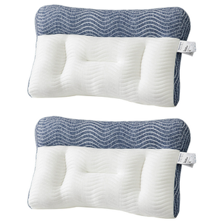 HONDONI 日式反牽引護頸枕 曲線護頸 柔軟舒適 做工細緻, 經典藍調款, 48 x 74cm, 2個