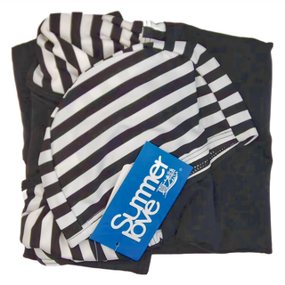 Summer love 夏之戀 大女連身四角泳衣 條紋拼接款, 黑白條紋