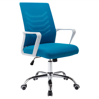 E-home Baez 貝茲 扶手半網可調式白框電腦椅, 藍色, 可調高度辦公椅, 58.5 x 53 x 91.5~101.5cm