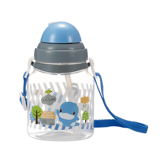 KU.KU Duckbill 酷咕鴨 彈跳吸管水壺 藍色 一壓即開 輕鬆方便 不含雙酚A 安心使用 可調整式背帶, 550ml, 1個
