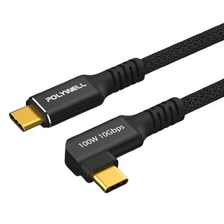 POLYWELL 寶利威爾 彎頭USB3.2 Gen2 10G 100W Type-C 高速傳輸充電線 PW15-W45-M831, 1m, 黑金剛, 1條