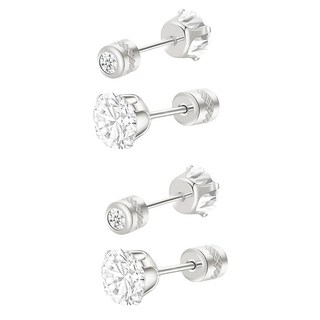 Brilliant Beauty 耀眼美人 閃耀銀色2克拉雙鋯石鑽長杆鈦閃耀不銹鋼耳環