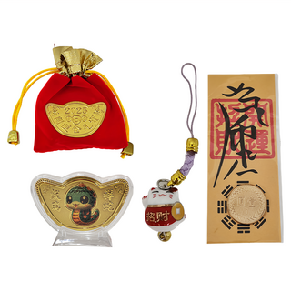A1 寶石 招財貓吊飾 + 招財金蛇元寶發財金 開運超值組 (陶瓷、壓克力材質), 混和顏色, 1組