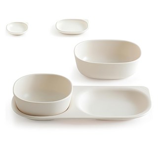 Takgaon Nemo Ecogen 幼兒雙格餐盤組 象牙白, 3件, 2格餐盤 + 飯碗 + 湯碗
