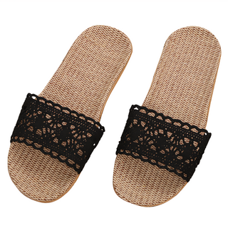 XUZU 編織室內拖鞋 布亞麻材質, 24cm, 黑色