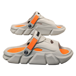 厚底撞色運動休閒兩用洞洞鞋, EVA材質, 灰色橘底/37