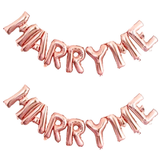 氣球快易送 嫁給我 附打氣筒 + 絲帶 16吋, 玫瑰金, 2個