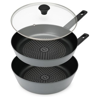 Sisem 摩登鑽石塗層平底鍋具3件組, 28公分平底鍋 + 28公分炒鍋 + 28公分玻璃鍋蓋, 灰色, 1組