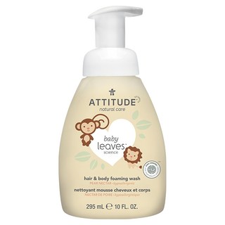 ATTITUDE 艾特優 嬰幼兒2合1泡沫洗髮沐浴露 梨花蜜香味 295ml, 1瓶