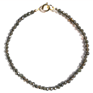 財神小舖 簡約經典 黑曜石手鍊 3mm切面 電鍍14K金, 13~15 cm, SLN-2603-8