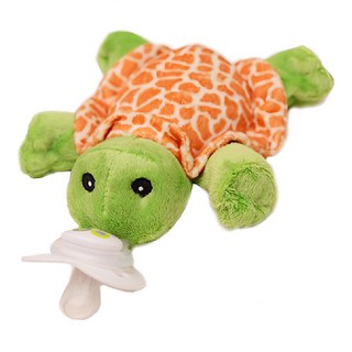 nookums 寶寶可愛造型搖鈴安撫奶嘴玩偶, 多功能矽膠套環, 適用90%以上奶嘴, 玩偶面料柔軟舒適, 1歲以上, 小烏龜, 1個