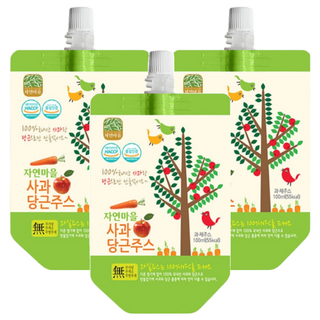Nature Village 自然村 蘋果紅蘿蔔果汁, 100ml, 韓國生產, 無糖無色素, 專為孩子著想, 3包