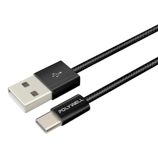 POLYWELL 寶利威爾 Type-A-Type-C 編織充電線 PW15-W45-M953, 1m, 黑色, 1條