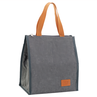 E.City 懷舊時光保溫保冷野餐便當袋 防水牛津布+鋁膜, 長方款 灰色, 11L