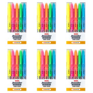 Lineplus Remember螢光筆 5種, 黃色,粉色,橘色,綠色,藍色, 6盒