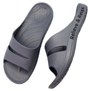 ATTA 運動風簡約雙帶休閒拖鞋, Q彈鞋底 舒適柔軟 透氣孔洞 輕著不悶熱 防滑顆粒設計 抗滑緩壓, 10號 280mm, 鐵灰色