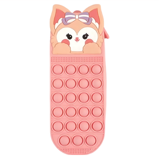 push popit 矽膠防水紓壓鉛筆袋, 粉紅狐狸啵啵, 1個