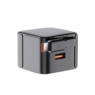 iPASS 一卡通 黑科技 自帶線豆腐頭 PD20W充電器 伸縮數據線 黑色, 1個