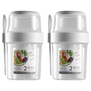 大容量雙層保鮮杯/沙拉杯 白色 2個, 小(310 + 560ml)