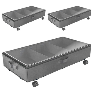 Mega 透明鋼架大容量滑輪床底牛津布收納箱 黑色, 80 x 42 x 16cm, 3個