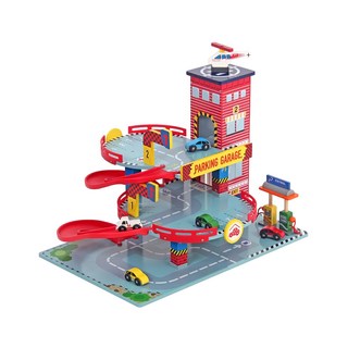 mentari 高樓層迴旋立體停車場 MT-3381 紅色 橡膠木 台灣零件, 41 x 58.5 x 54cm, 1組