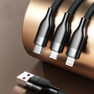 biaze 畢亞茲 三合一100W快充傳輸線 Type-C/5A Lightning/2A Micro/2A, 1.2m, 黑色, 1條