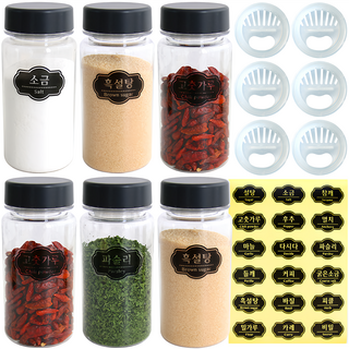 Homemade Tritan 調味料瓶組 廚房調味收納, 調料盒350ml*6+調量中間蓋*6+文字圖案標籤貼紙*18, 1組