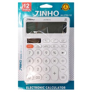 JINHO 京禾 12位元計算機 JH-2792 太陽能/電池雙重電源 大型LCD數字顯示 記憶呼叫/記憶清除, 白色, 1個