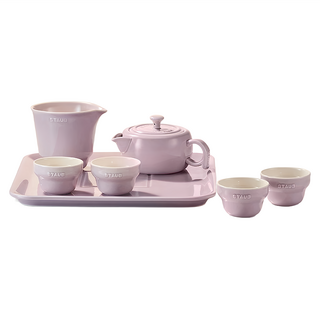 staub 陶瓷茶壺茶具7件組, 藕荷色, 1組, 茶壺 x 1 + 公道杯 x1 + 茶杯 x 4 + 茶盤 x 1