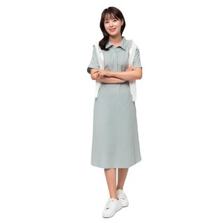 CARET 女款棉質短袖襯衫連身裙，附腰帶, 均碼, 薄荷綠