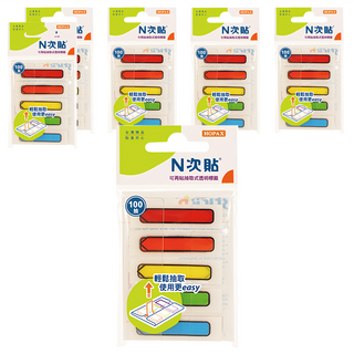 N次貼 簡易抽取式螢光透明標籤 66609 箭頭款 5色, 100張, 6包