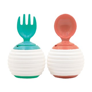 JOHANSON bebis 好事花生兒童湯叉組 Set 孩童易掌握軟球形握把 寶寶自我掌控餐具吃飯增加自信 可收納組合成花生造型, 湯匙 + 叉子, JO006, 1組