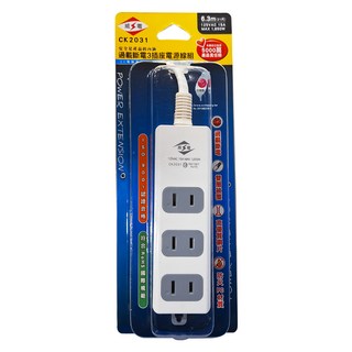 WeiTien 威電 15A 過載斷電電源線組 2孔3插 125VAC 1650W 防火PC材質, 6.3m, 白色, 1個