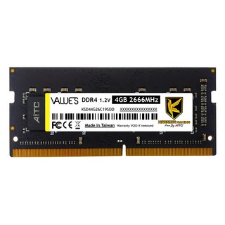 AITC 艾格 DDR4 4GB 2666 SODIMM 筆記型記憶體 Value S, 終身保固, KSD44G26C19SOD, 1個