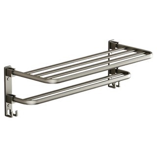 小麥購物 免打孔扁管雙摺疊浴室置物架 L130, 槍灰色, 1個