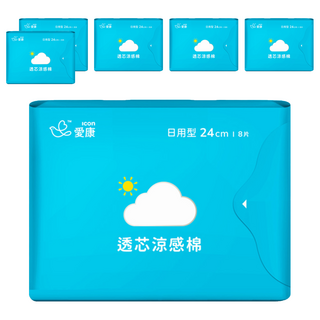 icon 愛康 涼感衛生棉 8片 深海礦物配方 草本精油, 日用型(24cm), 6包