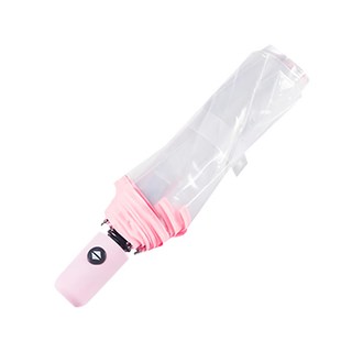 德利生活 透明摺疊傘,粉色,自動開收,輕巧便攜,加厚鋼骨,晴雨兩用, 1支