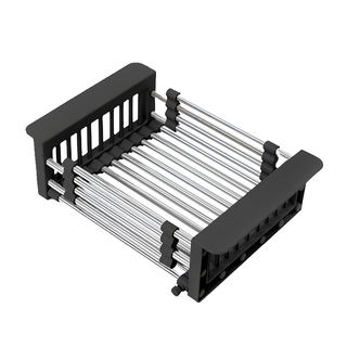 FAmILyLIFE 生活 不鏽鋼可伸縮廚房瀝水置物架 A-144-BK 303g, 黑色, 1個