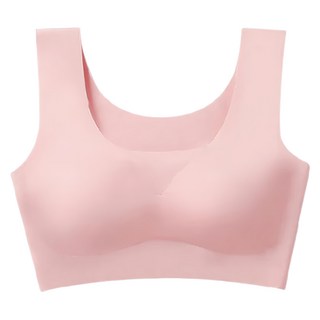 背心款冰絲內衣 Set 2件, 親膚涼感, 輕薄透氣, 無鋼圈, L, 櫻花粉